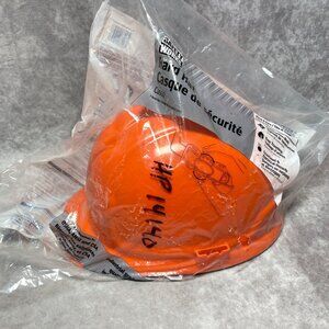 Safety Works Hard Hat Orange Ratchet Suspension OSHA ANSI CSA Industrial Grade